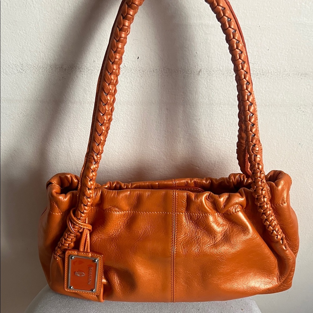 Paolo Masi Orange Braided-Handle Leather Shoulder Bag - Picture 2 of 10